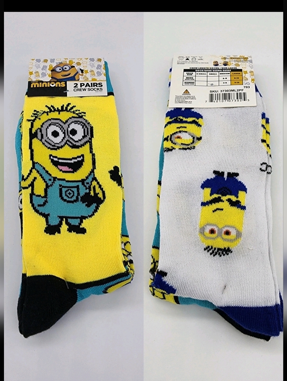 2 Pair Minions Socks